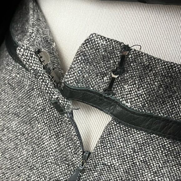 Vintage Pendleton Wool Silk Tweed Style Skirt Suit Leather Trim Black Small - Picture 8 of 10